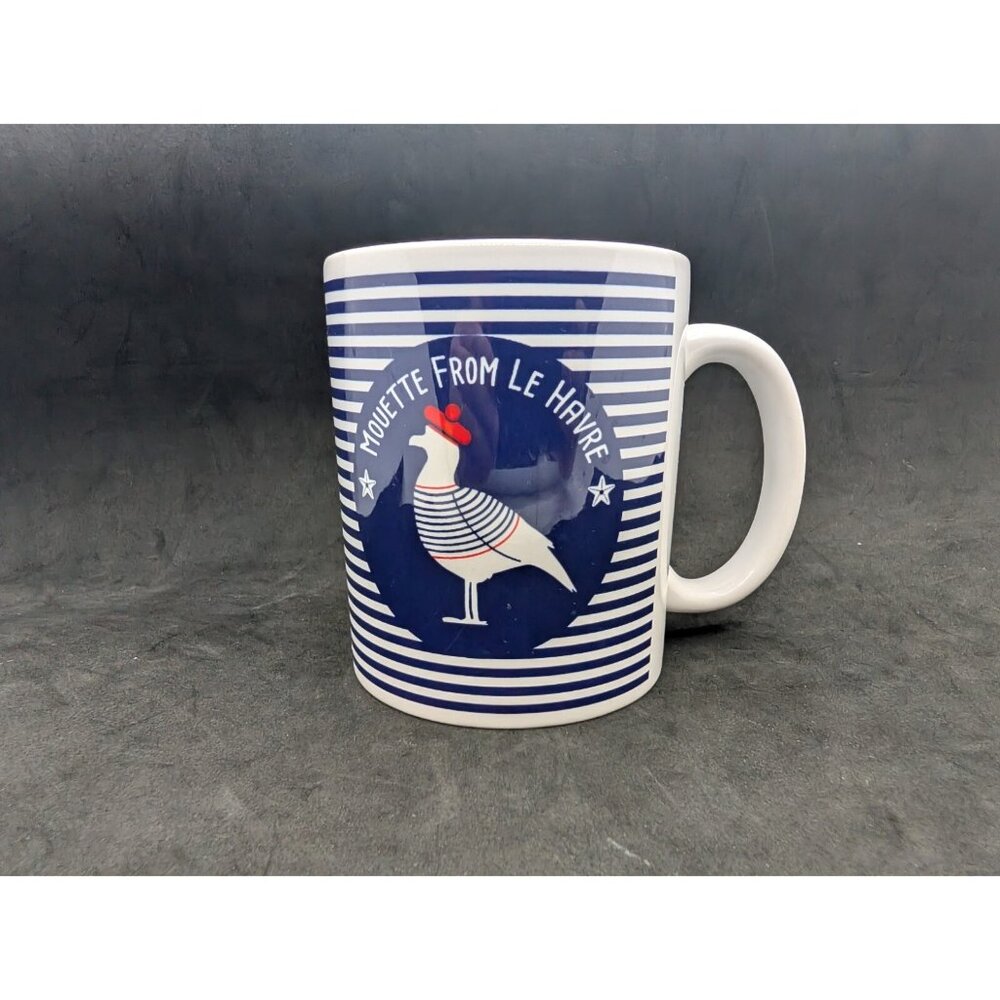 Mug Mouette from Le Havre French Bird beret hat blue Striped on white 4"